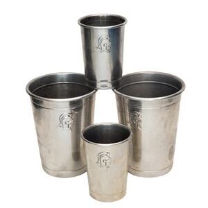 Spartans Trojan Soldier Barware Embossed Metal Cups Silver Vtg 3.5"